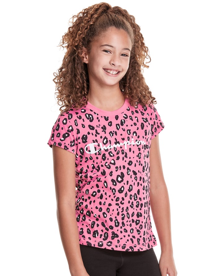 Camiseta Champion Niña - Classic Graphic Leopard Print ( Rosas/Negras ) 7420689-QR